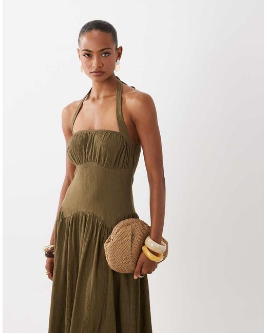ASOS Natural Sweetheart Neck Shirred Maxi Dress