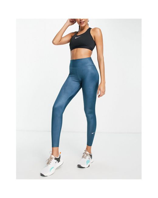 Nike One Dri-fit High Shine leggings in Blue | Lyst UK
