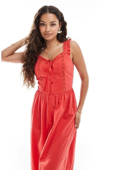 Miss Selfridge Red Broderie Milkmaid Maxi Dress