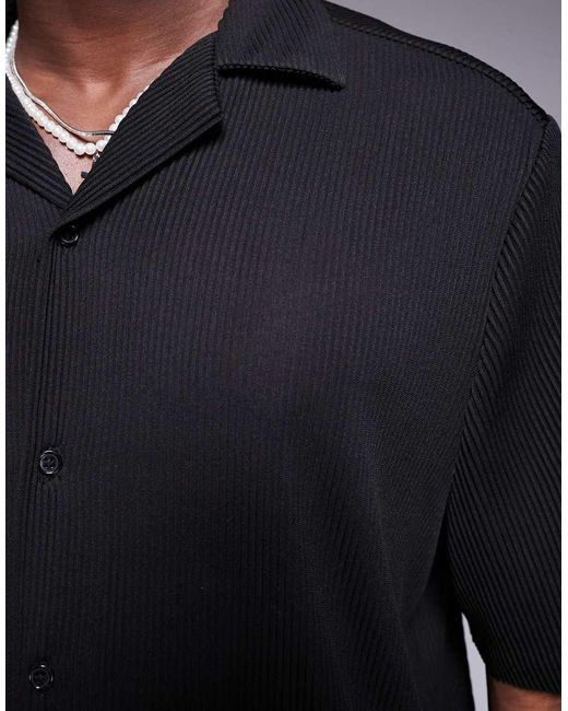 Camisa Negra Plisada De Corte Cuadrado Suelto De (Parte De Un Conjunto)-Azul Marino ASOS de hombre de color Blue