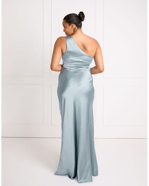 Six Stories Blue Bridesmaid Satin One Shoulder Bias Maxi Dress