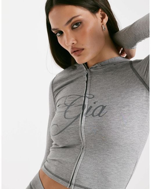 I.AM.GIA Gray Blare Logo Contrast Stitch Zip Through Hoodie