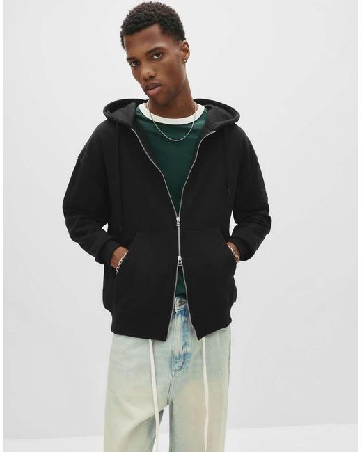 Pull&Bear Basic Hoodie Met Rits in het Black voor heren