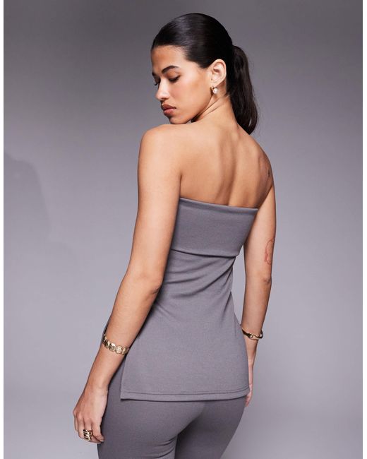 ASOS Gray Co-ord Jersey Twill Fold Over Longline Bandeau Top