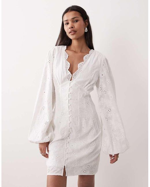 Gina Tricot Natural Embroidered Mini Dress