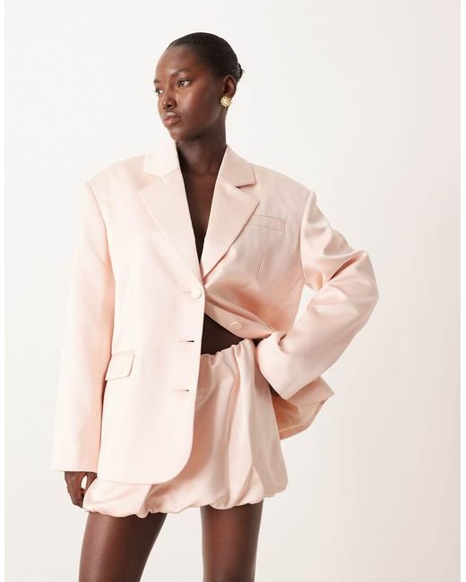 Americana De Sastre Extragrande Con Hombros Marcados De Satén De (Parte De Un Conjunto) ASOS de color Natural