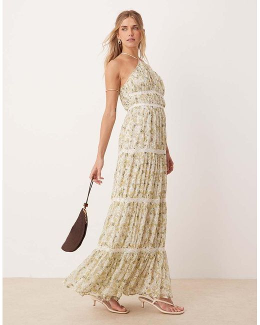 ASOS Natural Halter Maxi Dress With Embroidery Trim