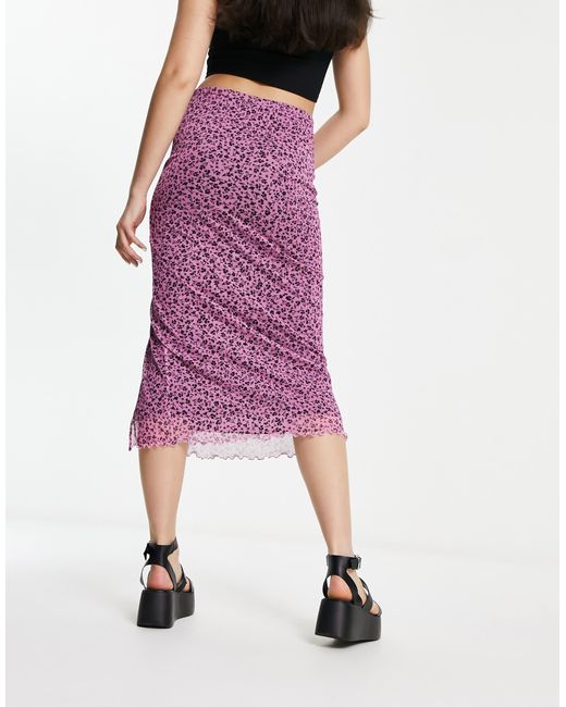 Monki Pink Mesh Midi Skirt With Split