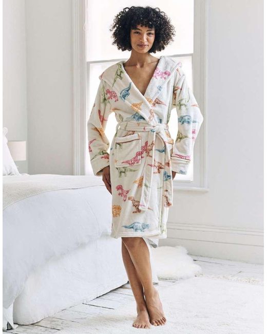 Chelsea Peers White Fleece Dinosaur Print Dressing Gown