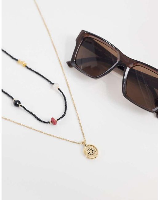 ASOS Metallic 2 Pack Seedbead And Semi-precious Stone Necklace With Sun Coin Pendant for men