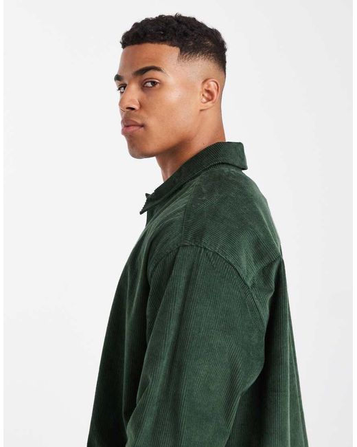ASOS Green Boxy Oversized Cord Rugby Shirt for men