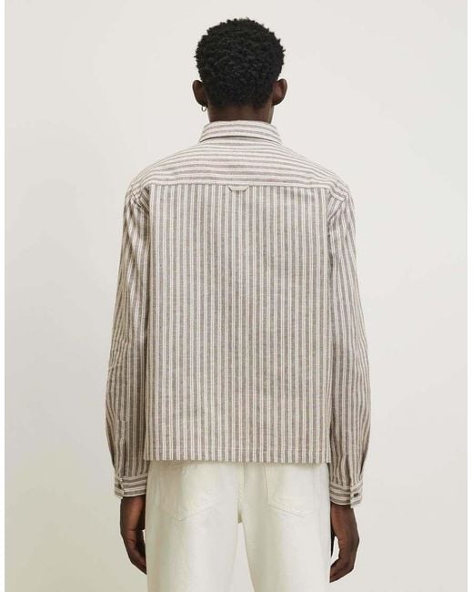 River Island Brown Linen Blend Stripe Shirt for men