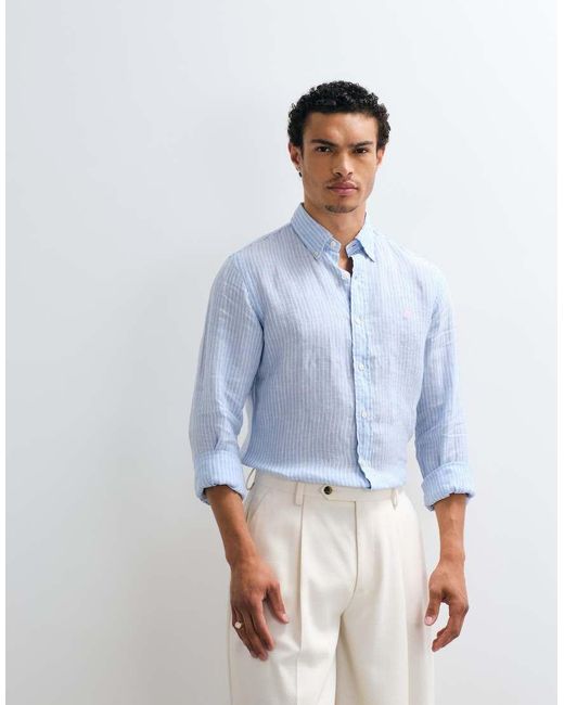 Polo Ralph Lauren White Icon Logo Striped Linen Long Sleeve Shirt for men