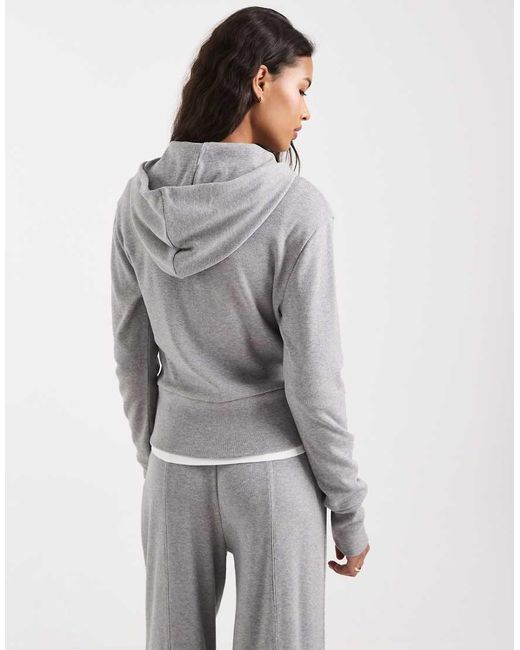 ASOS White Fine Knitted Shrunken Zip Through Hoodie