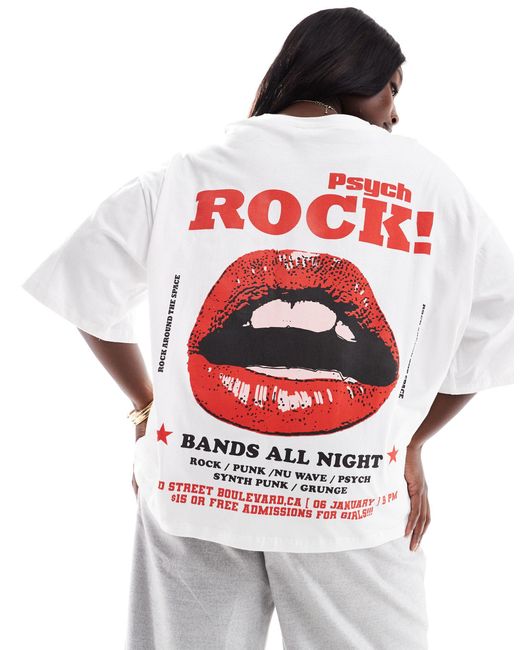 ASOS White Asos Design Curve Oversized T-shirt With Psych Rock Band Lips Graphic