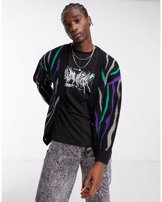 Reclaimed vintage Oversized Animal Cardigan in Black for Men