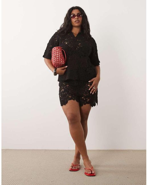 ASOS Black Asos Design Curve Crochet Polo