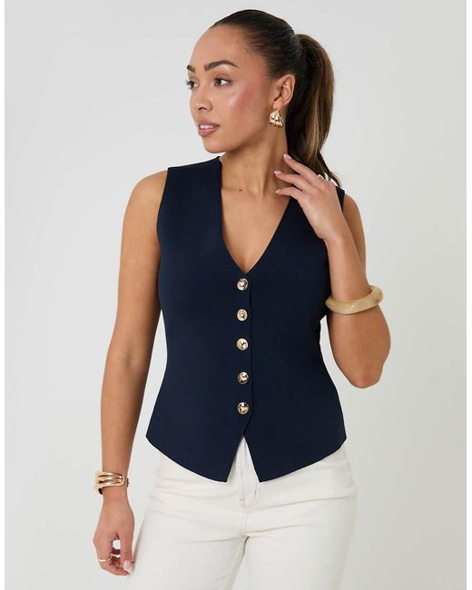 Threadbare Blue V-Neck Knitted Waistcoat