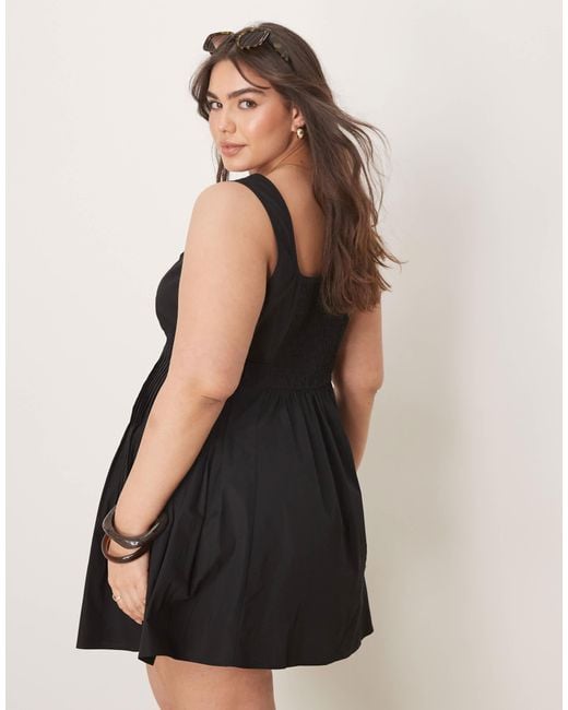 ASOS Black Asos Design Curve Scoop Neck Pleat Waist Mini Dress