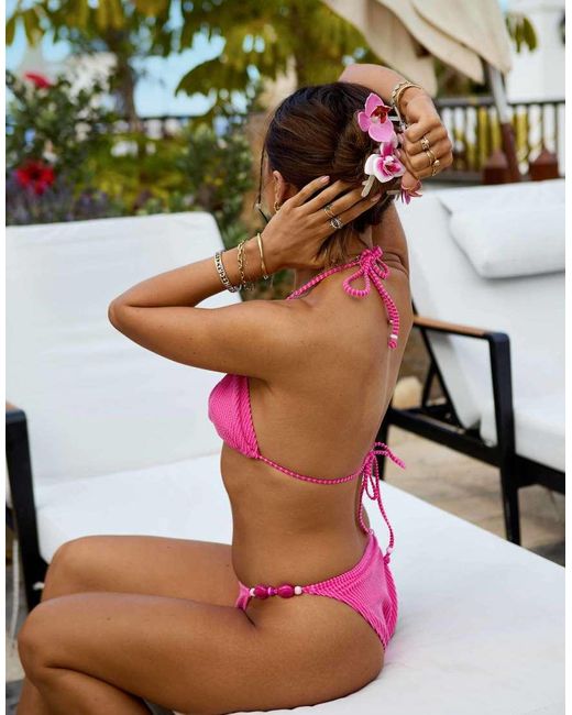 South Beach Green X Misha Grimes Crinkle Flower Hardware Triangle Bikini Top