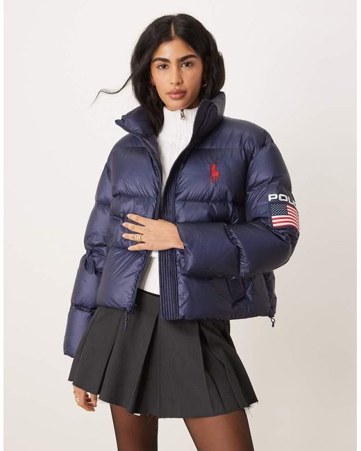Polo Ralph Lauren Blue Team Usa Carly Cropped Down Padded Jacket