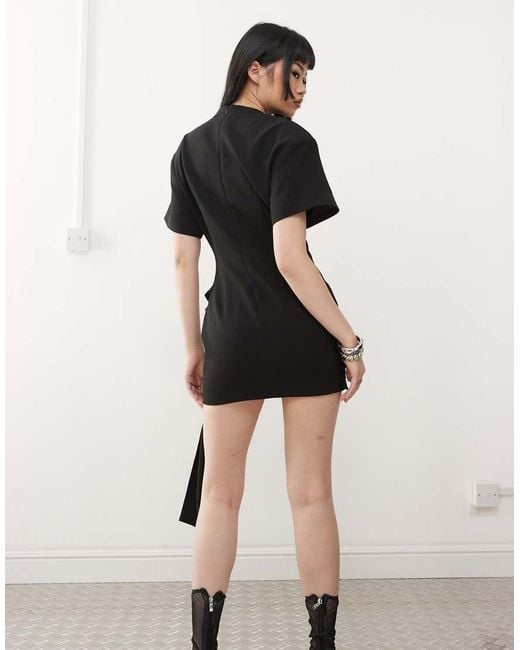 Lioness Natural Martini Structured High Neck Drape Waist Metal Hardware Detail Mini Dress