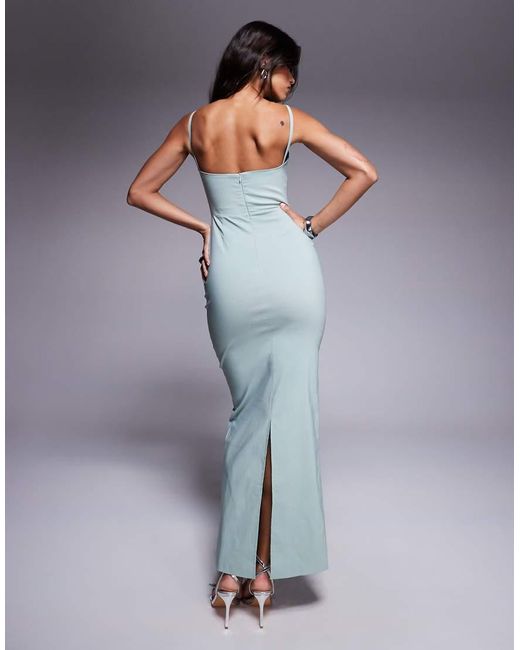 Vesper Blue Bengaline High Neck Open Back Maxi Dress