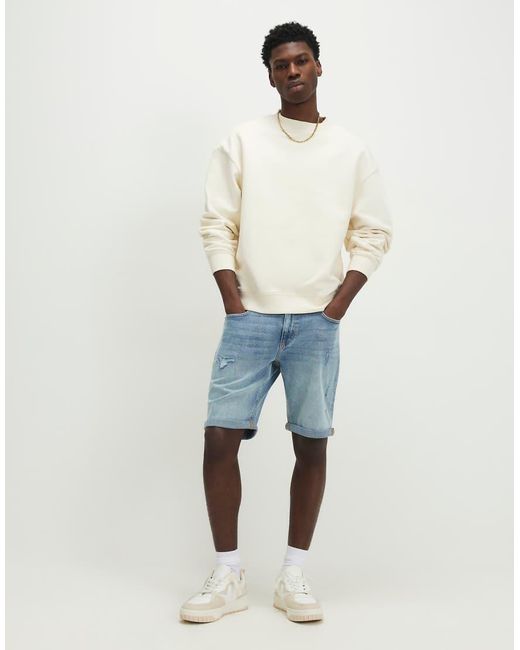 River Island Blue Slim Fit Ripped Denim Shorts for men
