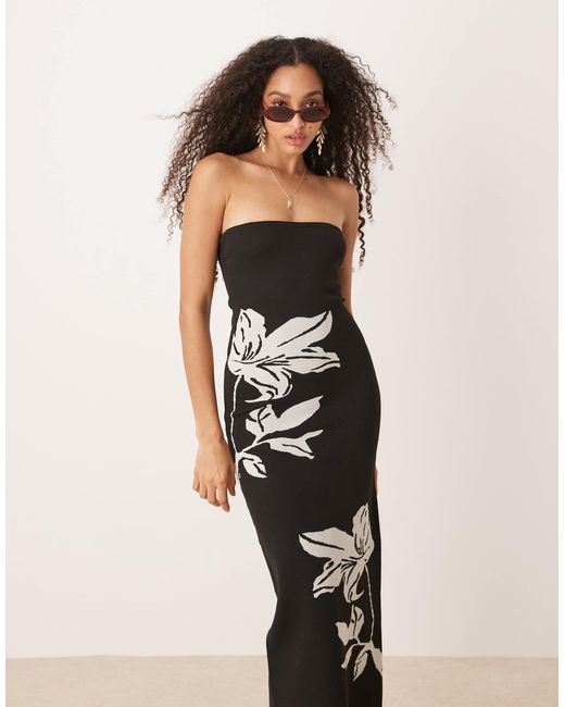 Milena - robe longueur mollet en maille avec encolure bandeau et motif fleurs - /crème Pretty Lavish en coloris Natural