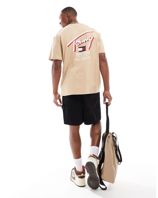 T-shirt vestibilità classica color sabbia con logo street 3d di Tommy Hilfiger in Natural da Uomo