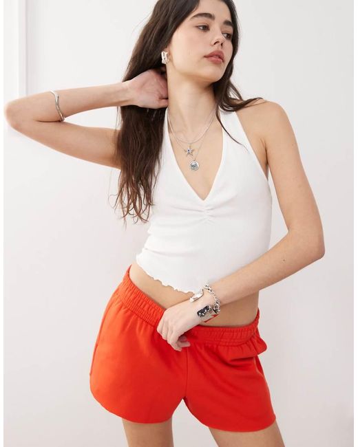 Collusion Red Sweatpants Fabric Micro Shorts