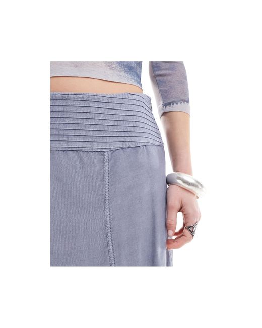 Reclaimed (vintage) Blue Midi Skirt With Panelling And Buckle Waist