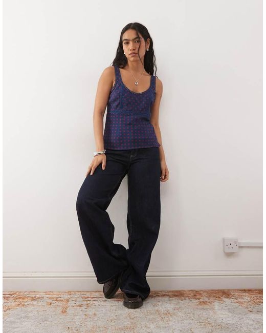 Reclaimed Vintage Blue Cami Tea Top With Lace Trims