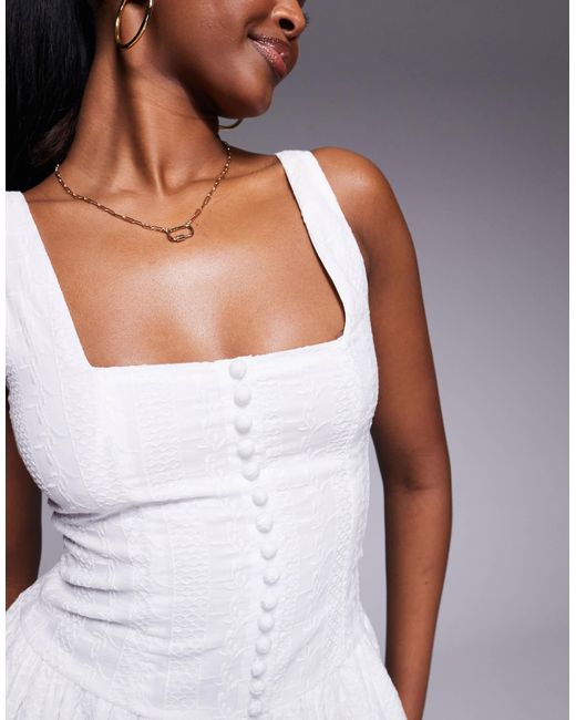 Aria Cove White Broderie Square Neck Button Detail Skater Mini Dress
