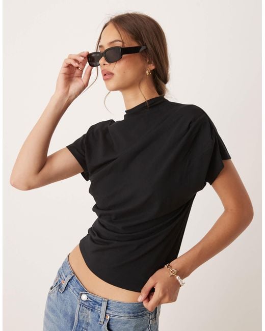 ASOS Black Twist Shoulder Drapey Top