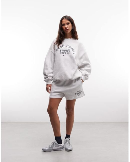 Nike White Studio Fleece Oversized Varsity Sweatshirt