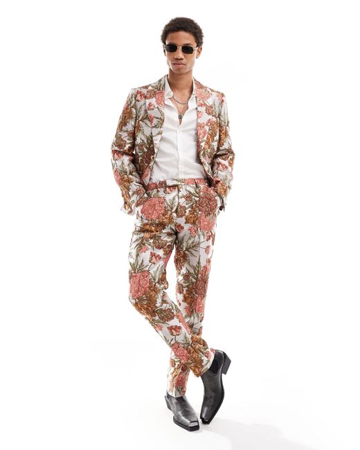 Pantaloni con motivo vistoso jacquard a fiori di Twisted Tailor in White da Uomo