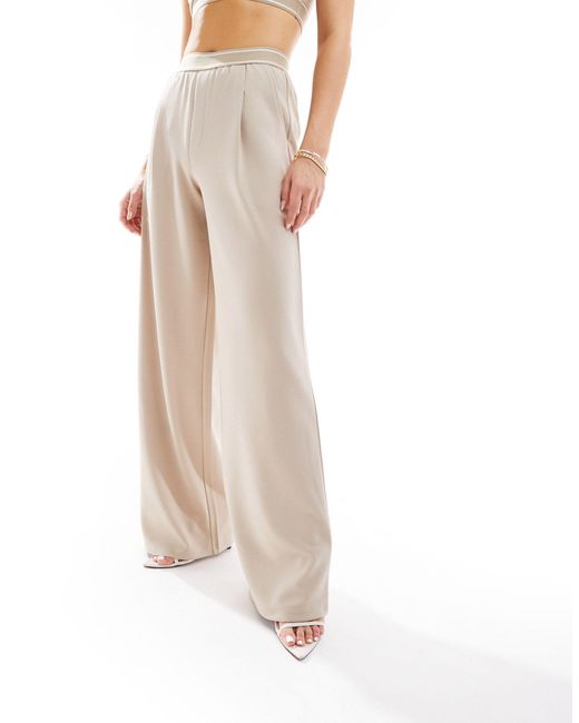 Pantalon large d'ensemble avec taille élastique - taupe ASOS en coloris White