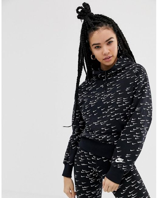 Nike Cotton All Over Swoosh Print Hoodie in Black/(White) (Black) | Lyst  Australia