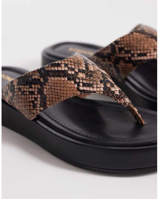 London Rebel Brown Mira Flatform Thong Sandals
