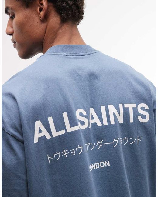 AllSaints Blue Underground Logo T-shirt With Back Print for men