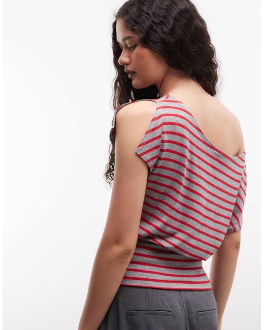 Collusion Red Off The Shoulder Top With Cinched Waist