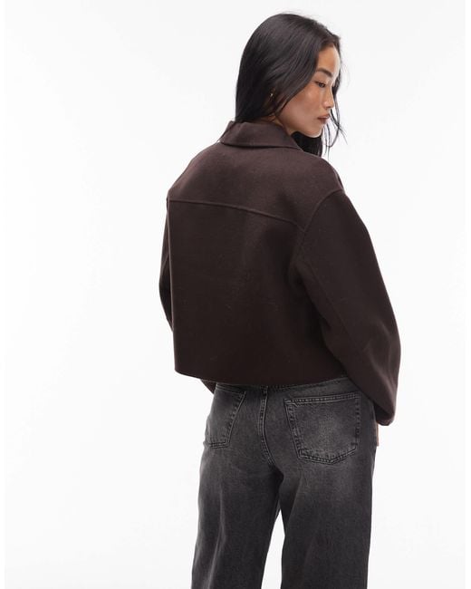 ARKET Brown Wool Double Layer Cropped Shacket