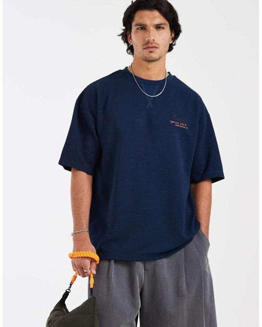 ASOS Blue Super Heavyweight Oversized T-shirt With Chest Graphic for men