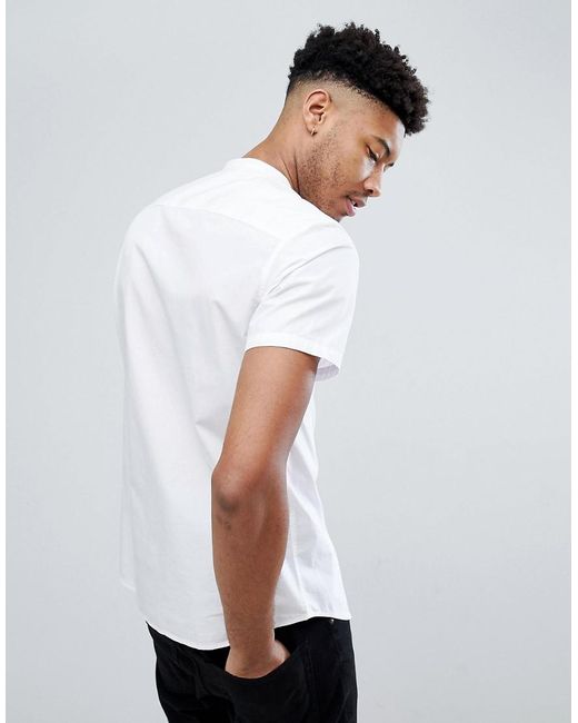 men's short sleeve grandad collar shirt