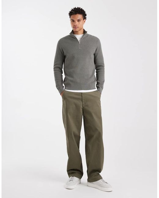 Only & Sons Green Ribbed Half Zip Jumper for men