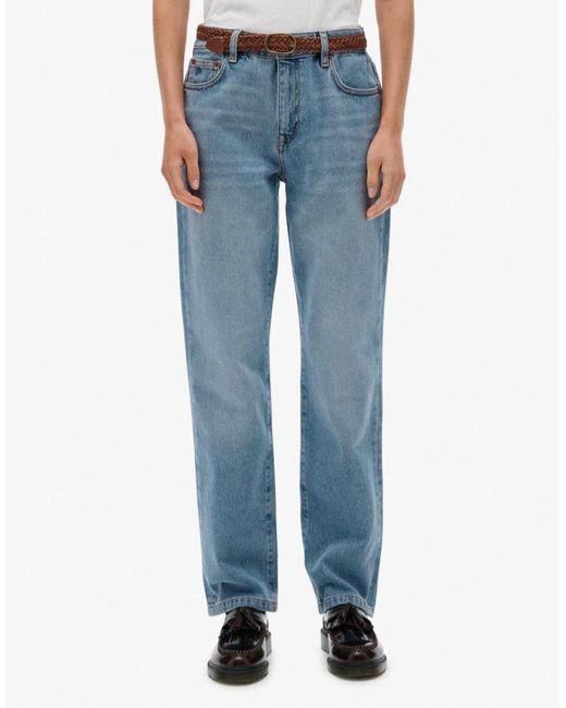 Superdry Blue Cotton Mid Rise Straight Jeans