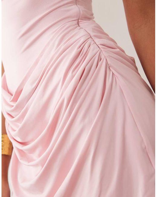 Oh Polly Pink Embellished Halter Neck Drape Skirt Mini Dress