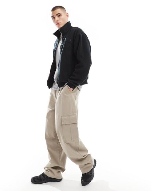 ASOS Black Cropped Fleece Track Jacket for men