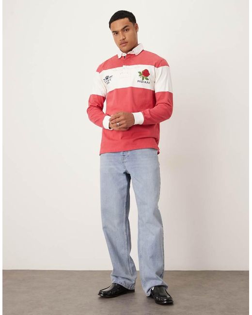 Polo Oversize Stile Rugby Rossa A Righe Bianche Con Logo E Numero Sulla Schiena di Polo Ralph Lauren in Red da Uomo
